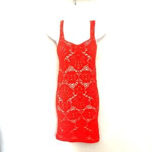 Intimately Free People Crochet Bodycon Dress Sz M/L Coral Festival Coquette Y2K